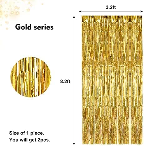 2 Pakovanje zlatne žičane folije za zavjese pozadine sa resicama 3.2 X 8.2 ft savršeno za sve dekoracije