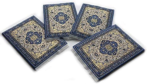Pakovanje od 4 plave sa zlatnim tapiselim tepisnim tepihom Carpet Carmers 5 5/8 inča