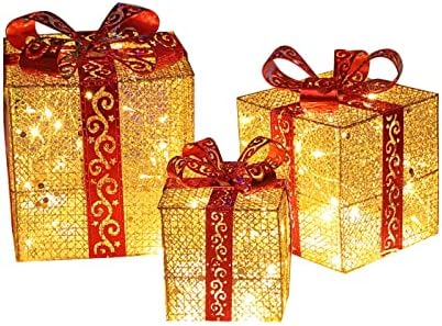 Boping Store Božićna svetla Poklon kutija Dekoracije set od 3 ukrašavanja kutije zatvorene i vanjske božićne