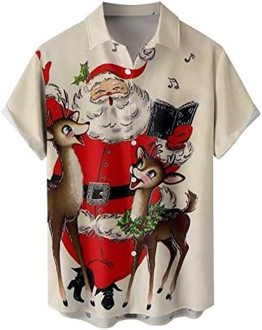 ZDDO božićni muški gumb niz majice kratkih rukava, smiješna Xmas Santa Claus Print Bowling majica Dizajnerska