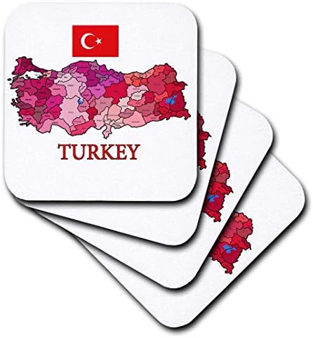 3drose CST_178766_3 kratak & Zastava Turske sa pokrajinama oznakom & obojen. Keramički Podmetači Za Pločice,
