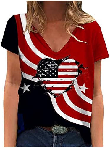 USA zastava Grafičke mase za žene, Seksi Vneck Bluuses 4. jula Outfits Outfits kratkih rukava Dan neovisnosti vrhovi