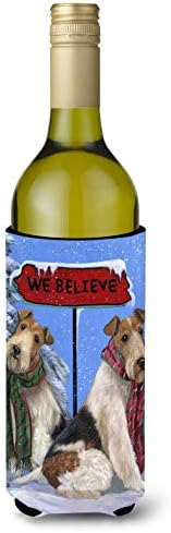 Caroline's Breasures PPP3094Literk Fox Terrier Božić Vjerujemo da boca vina, boca hladnije rukava za rušenje