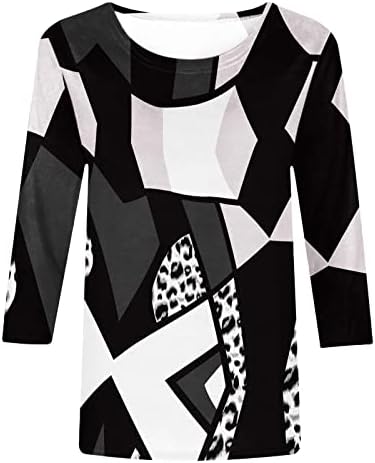 Jesen Ljeto 3/4 rukava Top Tee za damu 2023 Odjeća Trendy Crewneck Pamuk Grafički patchwork labav fit casual