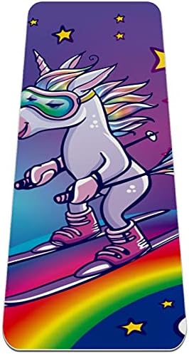SDLKFRELI 6mm Extra Thick Yoga Mat, Funny Unicorn skijanje na Rainbow Print Eco-Friendly TPE vježbe Mats