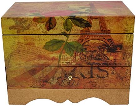 NOVICA ručno izrađena drvena decoupage kutija za nakit, smeđa ili zlatna, misli Pariza