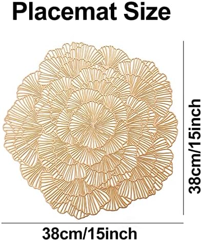 Okrugli zlatni placemat Set od 6 slatkih bagrem elegantni tablica cvijeća okrugla vinyl place prostirke