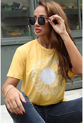 Ženska grafička suncokreta Ljetna majica labava bluza vrhovi tinejdžerskih djevojčica kratkih rukava okrugli