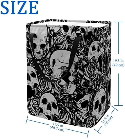 Black White Skull Rose Rock uzorak Print sklopiva korpa za veš, 60L vodootporne korpe za veš kanta za veš