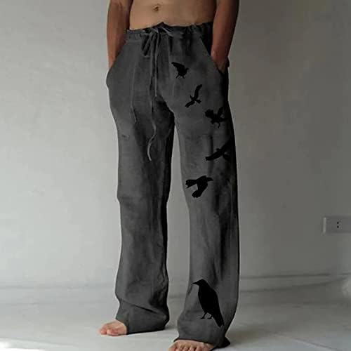 Posteljine pantalone, muške vučne pamučne posteljine casual pantalone elastična struka posteljina ravno