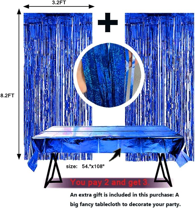 Plavi Streameri, 3 pakovanja sjajnih traka za zavjese dobre vrijednosti + stolnjak od folije za muški rođendan