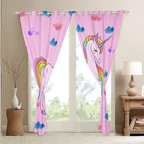 Kids Rainbow Jedinstvene zavjese 76 x45, pastel ružičasti kawaii prozor zavjese Slatka sanji za konja princeza
