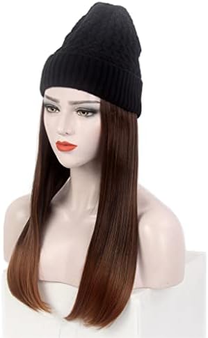 TJLSS modni evropski i američki ženski šešir za kosu jedan crni pleteni šešir perika duga ravna smeđa perika